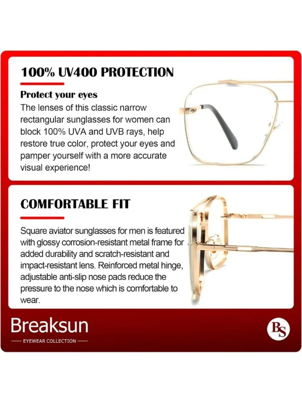 Oversized Square Aviator Sunglasses for Men & Women | Fashion Metal Frame
